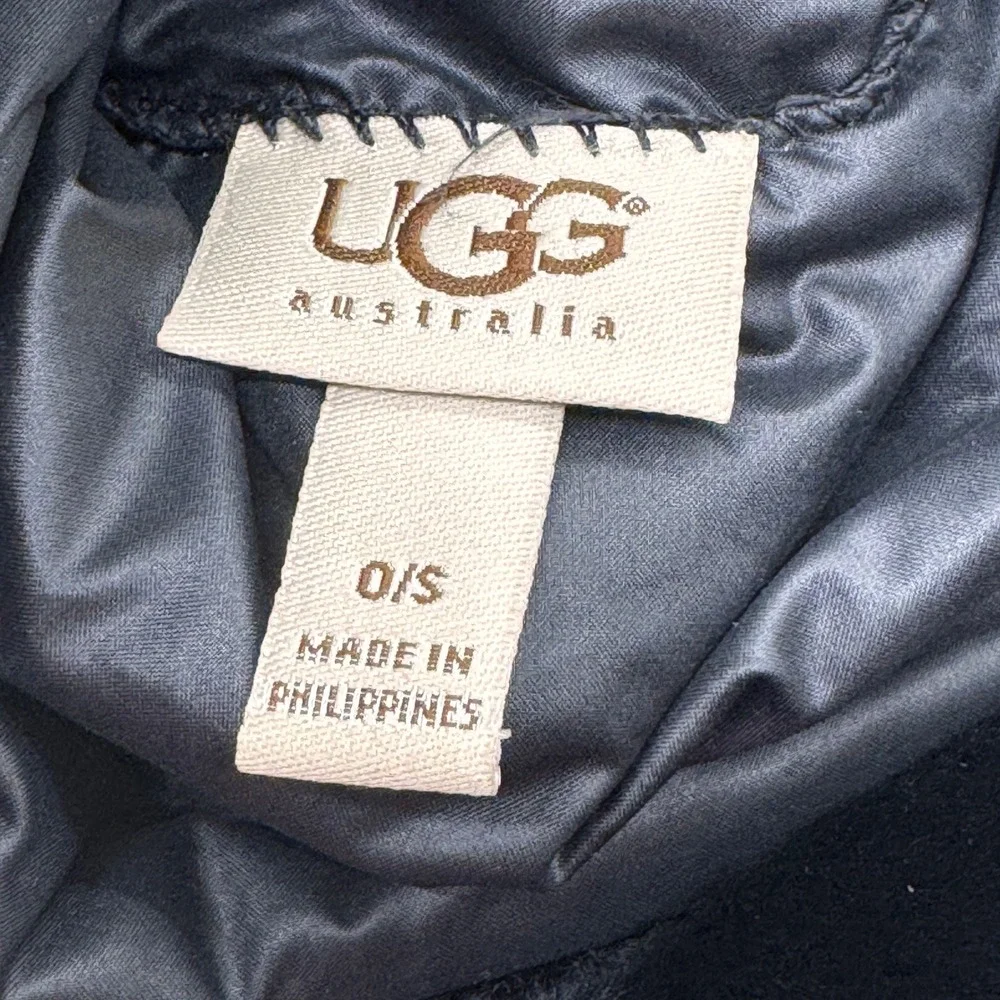 UGG Australia Black Quilted Puffer Bucket Hat Real Shearling Fur Lined Trim OS